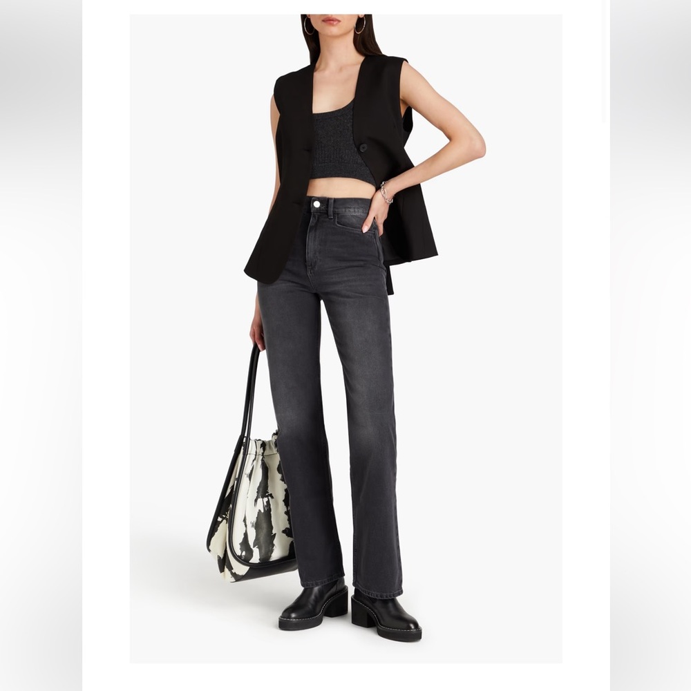 WANDLER Rose Fit Straight Leg Jeans‎ Women's 26 High Rise Faded Black Italy